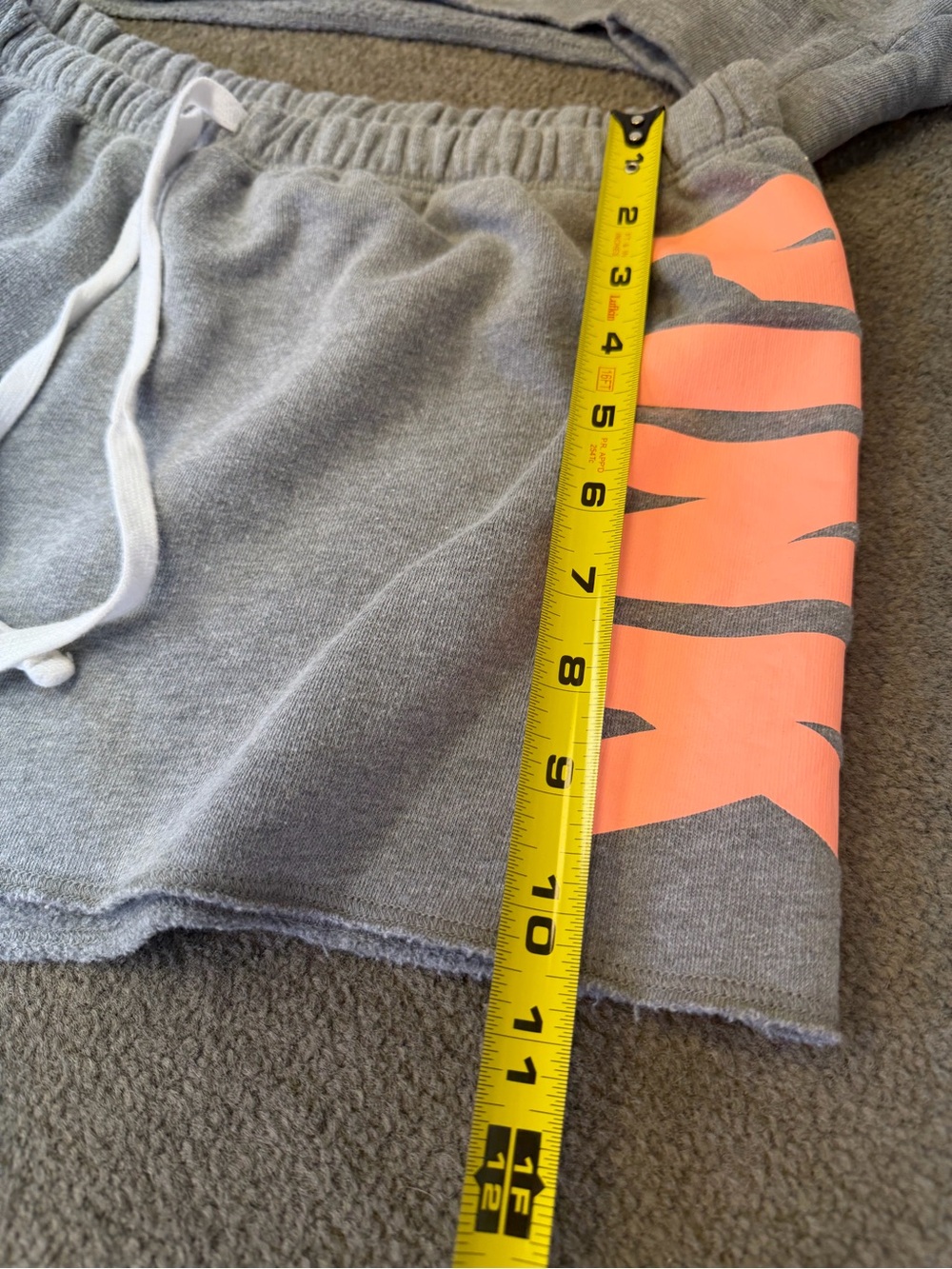 PINK Victoria's Secret 2pc Fleece Cropped Hoodie & Shorts Gray/Peach Orange M/L - Picture 6 of 10